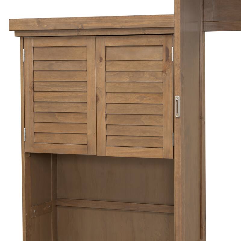 Queen Size Murphy Bed Convertible Louvered Style Cube Cabinet Foldable Platform Bed with Side Storage Bookcase Cabinet Shelves