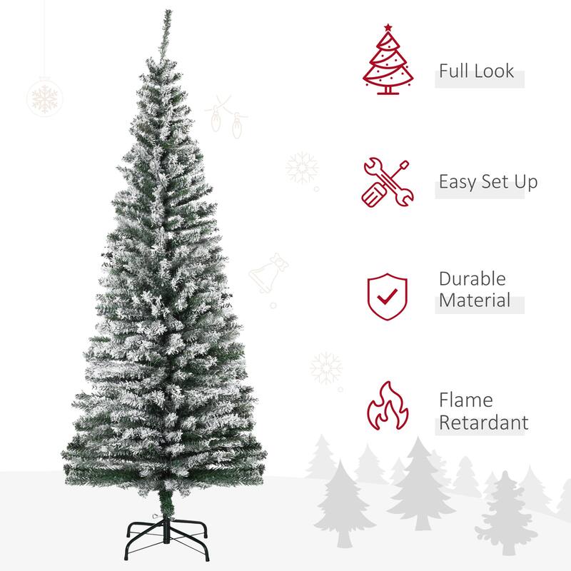 6' Snow Flocked Slim Christmas Tree with Metal Base - Full Branch Tips