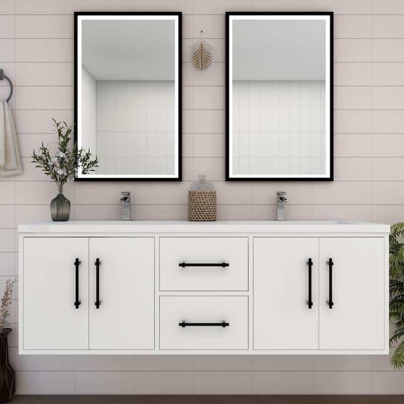 Victoria 60'' Wall-mounted Vanity with Double Reinforced Acrylic Sink - Glossy - Gloss White