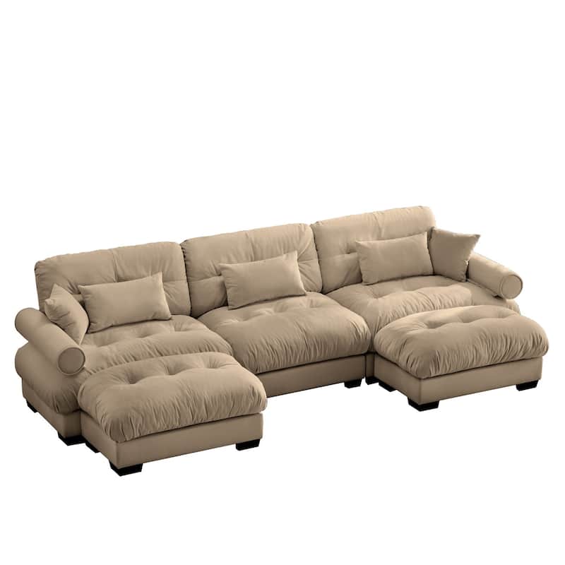 Modern Reversible 3-Seat Modular Sectional Corner Sofa Couch with Waist Pillows