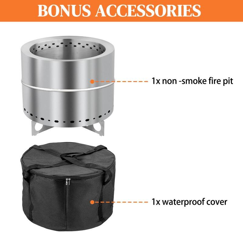 19.3 in. W Stainless Steel Smokeless Stove with Handle and Base with Storage Bag