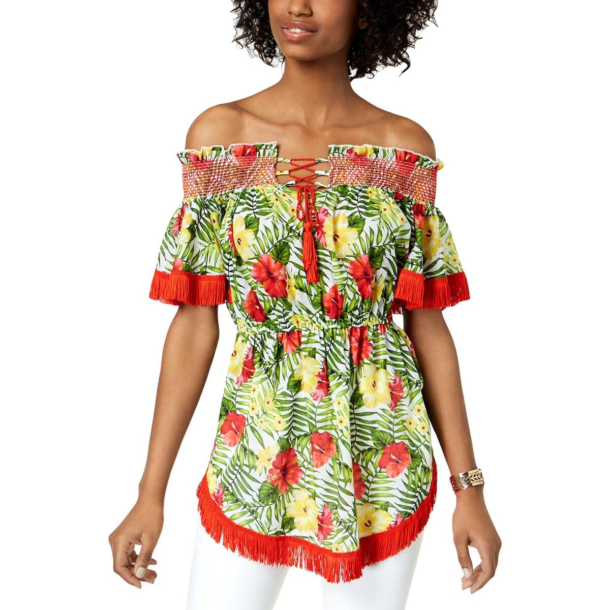 XOXO Womens Jr Cotton Printed Corset Blouse