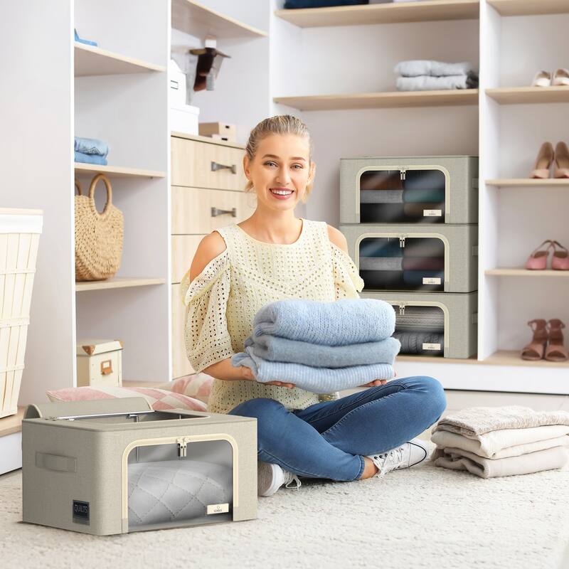 Sorbus Closet Storage Bins with Metal Frame, Window, & Carry Handles - Stackable & Foldable Clothes Organizer Bags - 6 Pack