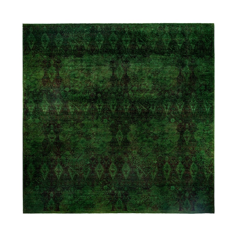 Overdyed One-of-a-Kind Hand-Knotted Square Area Rug - Green - 12' 1" x 12' 2"