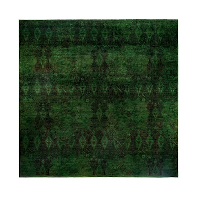 Overdyed One-of-a-Kind Hand-Knotted Square Area Rug - Green - 12' 1" x 12' 2"