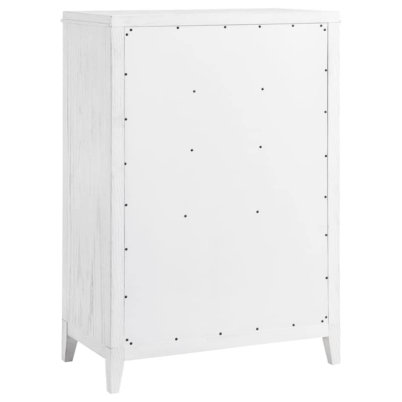 Leva Tall Dresser Chest, Distressed White Acacia Wood, 5 Drawers