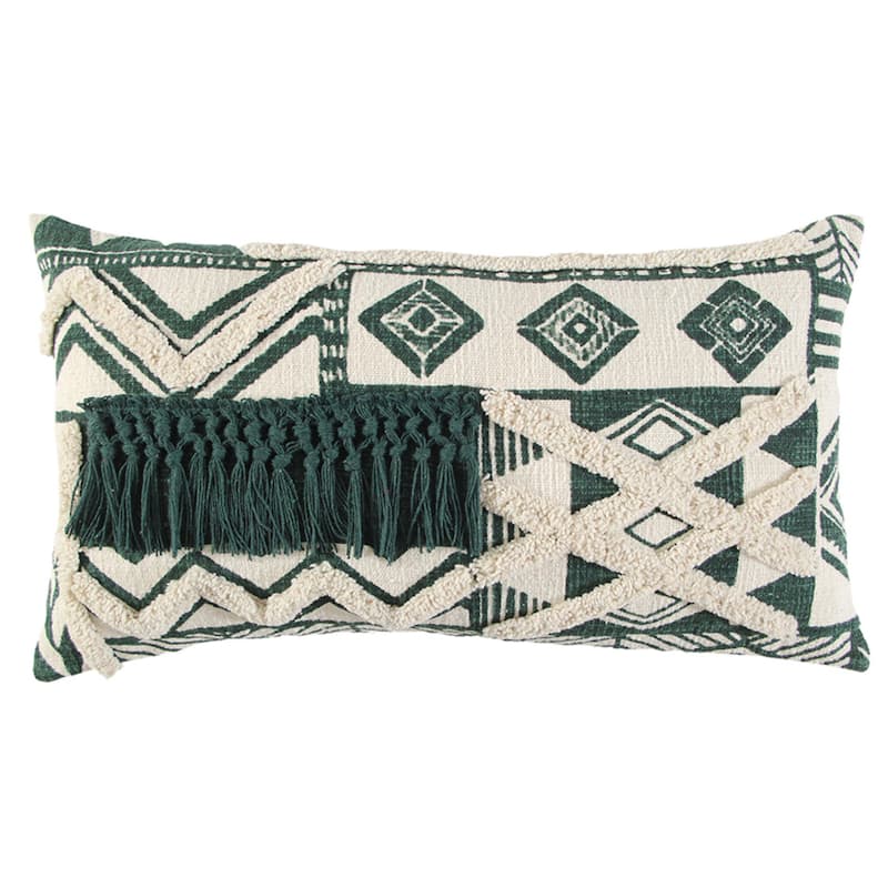 Ivory / Blue Geometric Textured Cotton Throw Pillow
