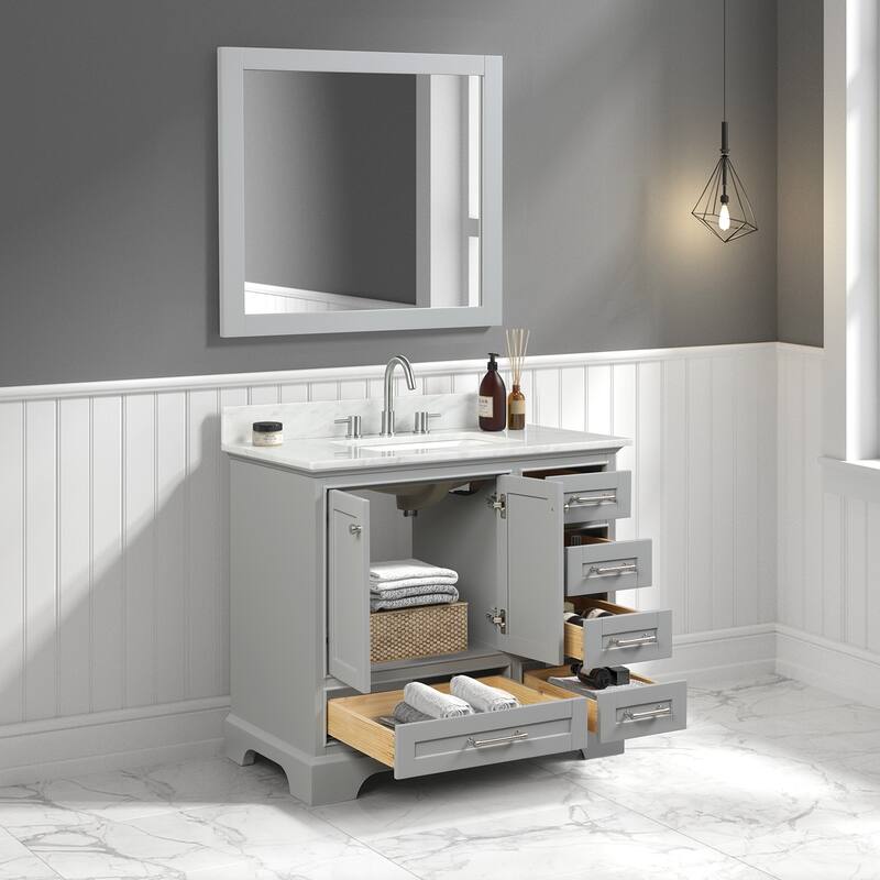 Blossom Copenhagen 36" Bathroom Vanity with Marble Top, Sink & Mirror