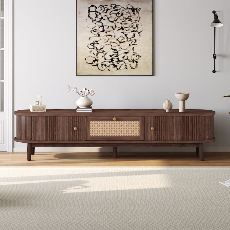 TV Stand Media Console TV Cabinet with Rattan-Front Drawer