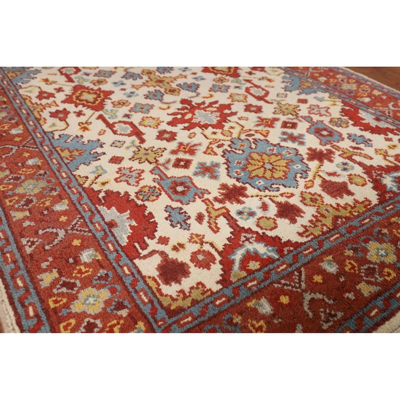 Ivory Oushak Oriental Accent Rug Hand-Knotted Wool Carpet - 4'0" X 5'10"