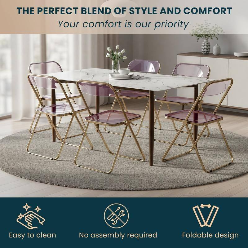 Lawrence Modern Foldable Transparent Acrylic Gold Chrome Folding Chair for Multipurpose Spaces Set of 4 - 30"