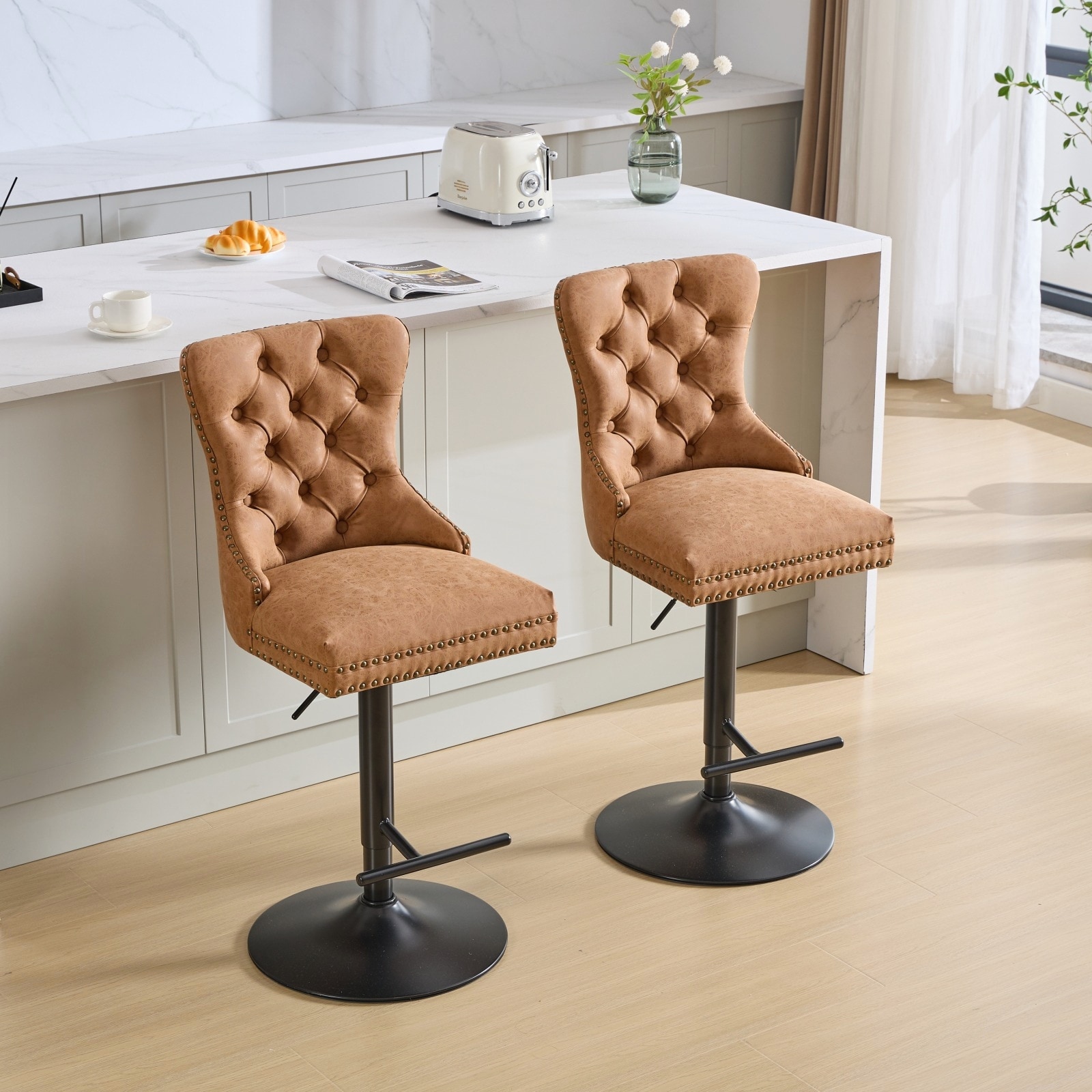 Modern Upholstered Barstools Set of 2