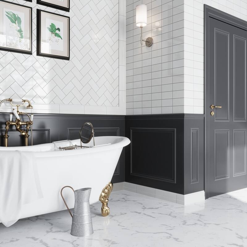Apollo tile 4 x 12 Grandis Polished Snow White Thassos Marble Tile (3.33 sq ft/case) - 10 Pack