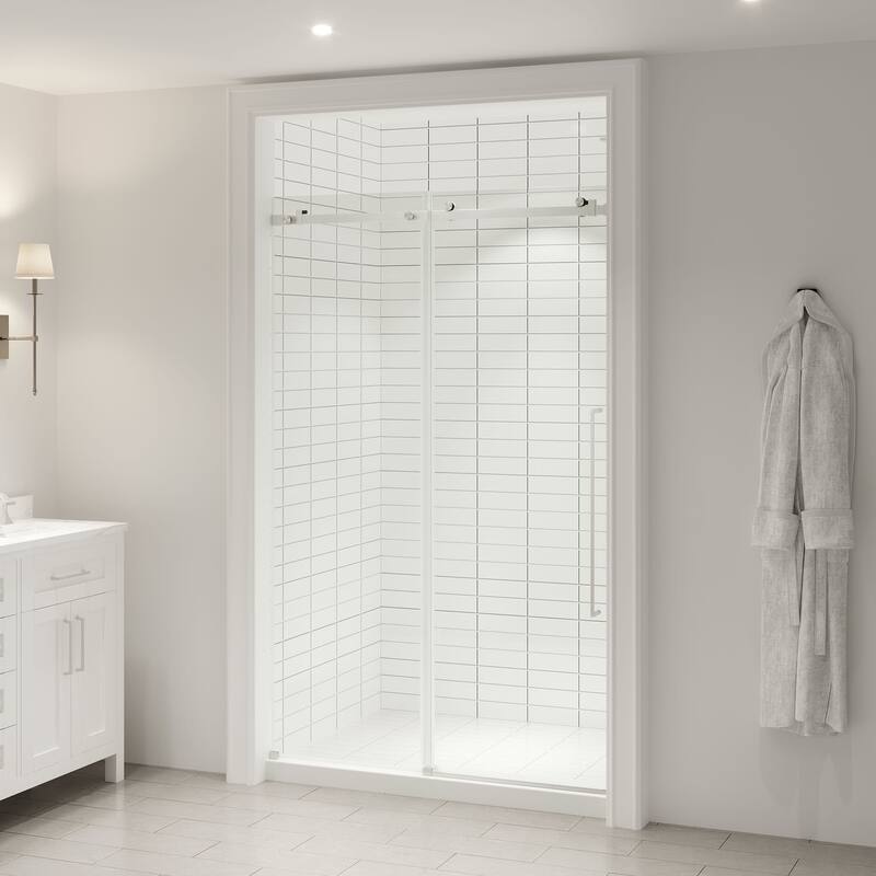 Ove Decors 15SGP-SELB48 Selby 74" High x 48" Wide Sliding Frameless - Satin Nickel