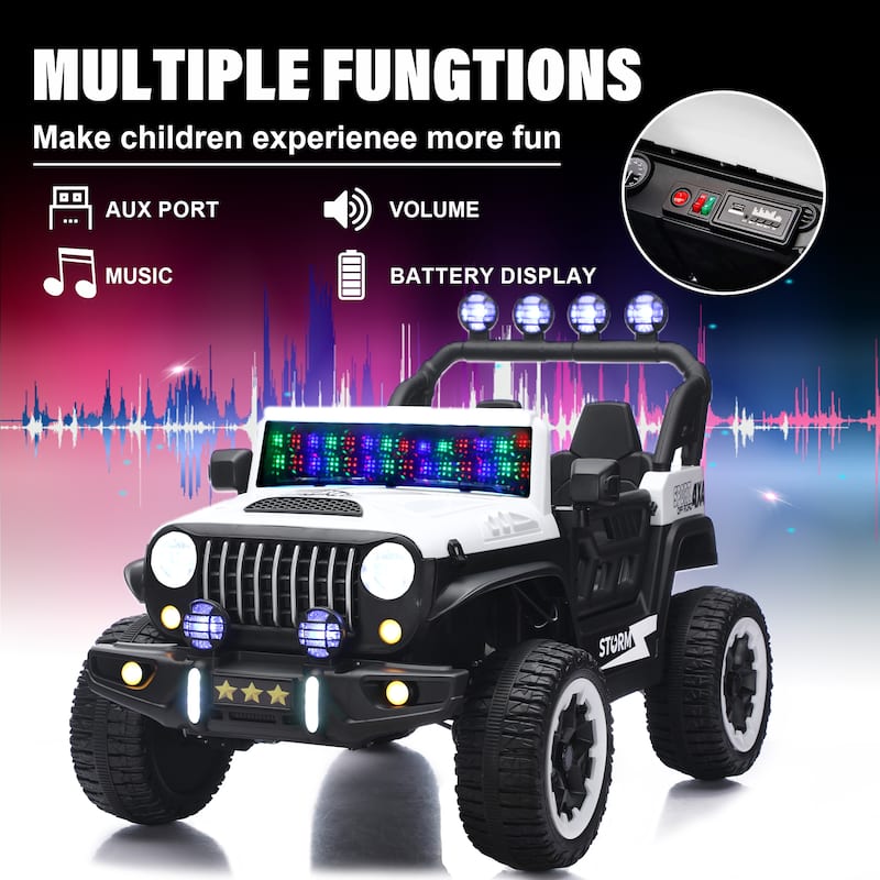 24V 2-Seater Kids Electric Ride-On with Remote Control, White, 4WD & LED Lights - White