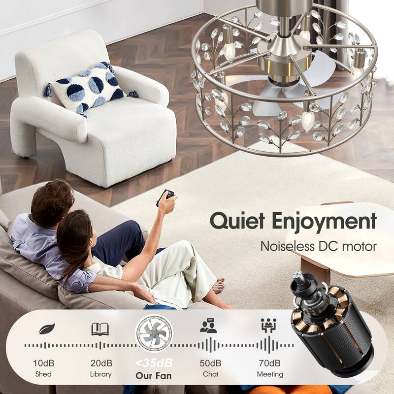 20" Glam Crystal Chandelier Caged Ceiling Fan with Light and Remote