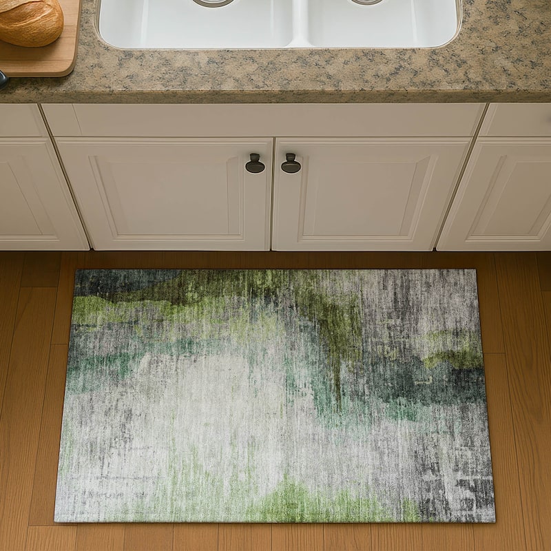 Premium Washable Super Soft Abstract Soid Mayfield Rug - Green - 1'8" x 2'6"