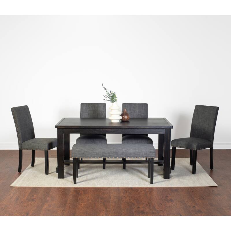 Roundhill Furniture Muzzi Contemporary 6-Piece Dining Set, Dining Table with 4 Stylish Chairs and a Bench - Grey