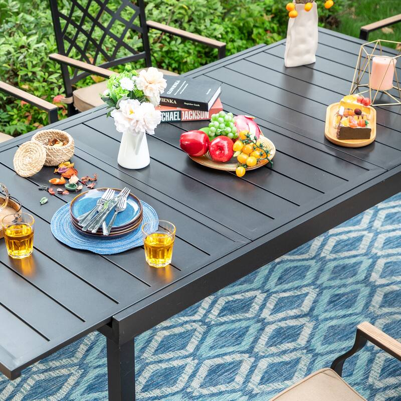 MAISON ARTS 7/9-Piece Outdoor Patio Dining Set, 6/8 Metal Swivel Dining Chairs, 1 Rectangular Expandable Table