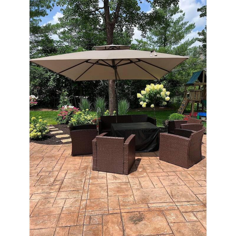 PURPLE LEAF Luxurious Design Square Patio Cantilever Umbrellas with Base UV50+ Fade Resistant