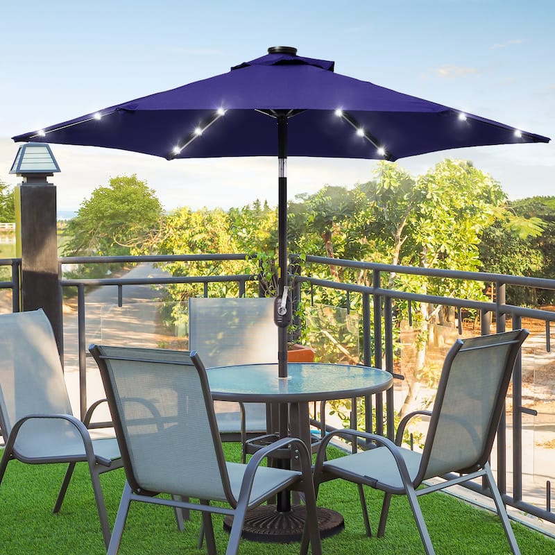 BONOSUKI 7.5ft LED Patio Umbrella Table Umbrellas,with Tilt and Crank - Navy Blue
