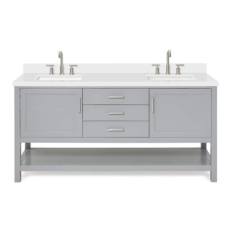 Ariel R073DWQRVO Bayhill 72" Free Standing Double Basin Vanity Set - Grey / Pure White Top - Ash Finish