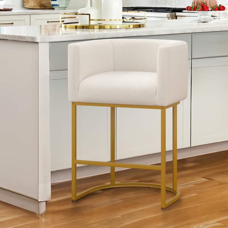 26 in. Counter Height Low Back Bar Stool with Metal Frame Modern Barrel Fabric Bar Stool for Kitchen Island
