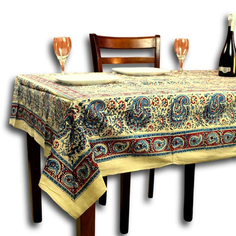 Cotton Block Print Paisley Tablecloth Rectangle - 88 x 106 in