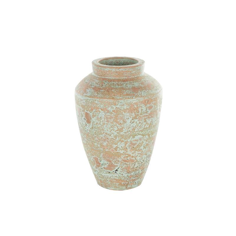 Brown Ceramic Antique Style Textured Patina Decorative Vase