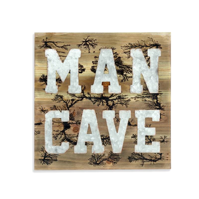 HomeRoots 16" X 16" Brown And Gray Man Cave Wood And Metal Wall Decor