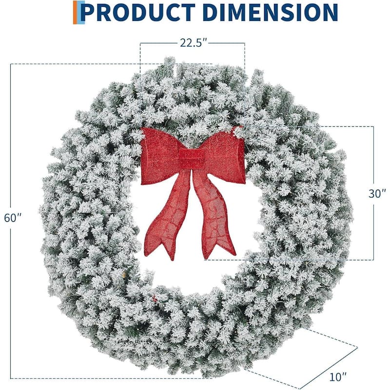 48/60 inch Pre-Lit Christmas Wreath with Bow for Indoor Outdoor Holiday Party