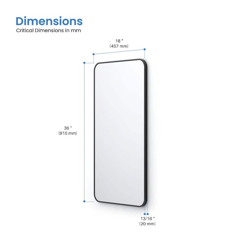 18 x 36 Inch Shatterproof Wall Mount Metal Frame Mirror