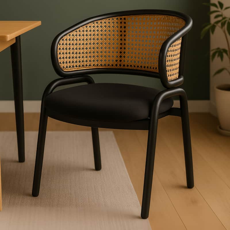 Ervilla Ergonomic Wicker Back Velvet Accent Dining Armchair with Powder Coated Steel Legs Protective Pad