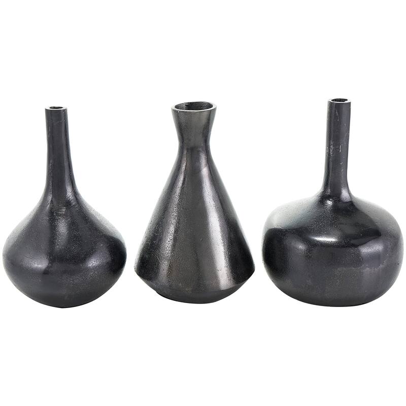 CosmoLiving by Cosmopolitan Gold, Silver or Black Aluminum Metal Vase with Varying Shapes (Set of 3)
