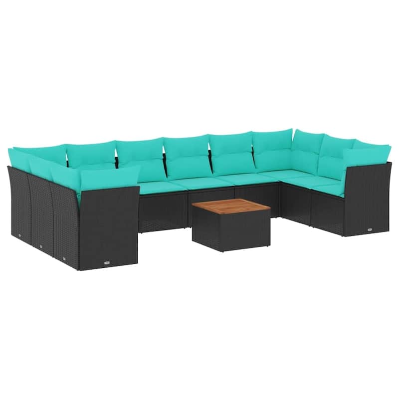 vidaXL 11 Piece Patio Sofa Set with Cushions Black Poly Rattan