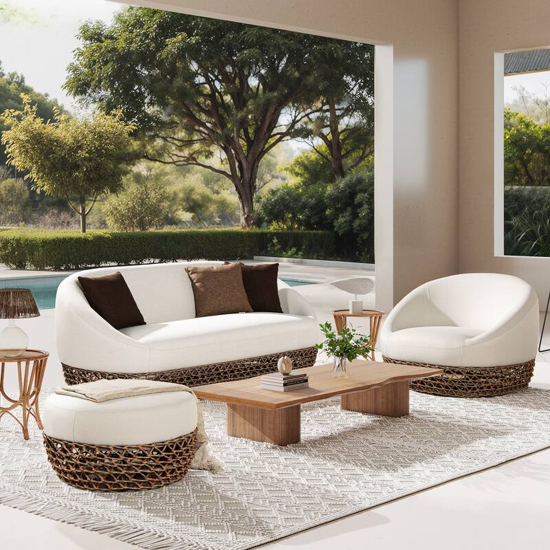Willow 35.5" Woven Patio Outdoor Armchair with Ottoman