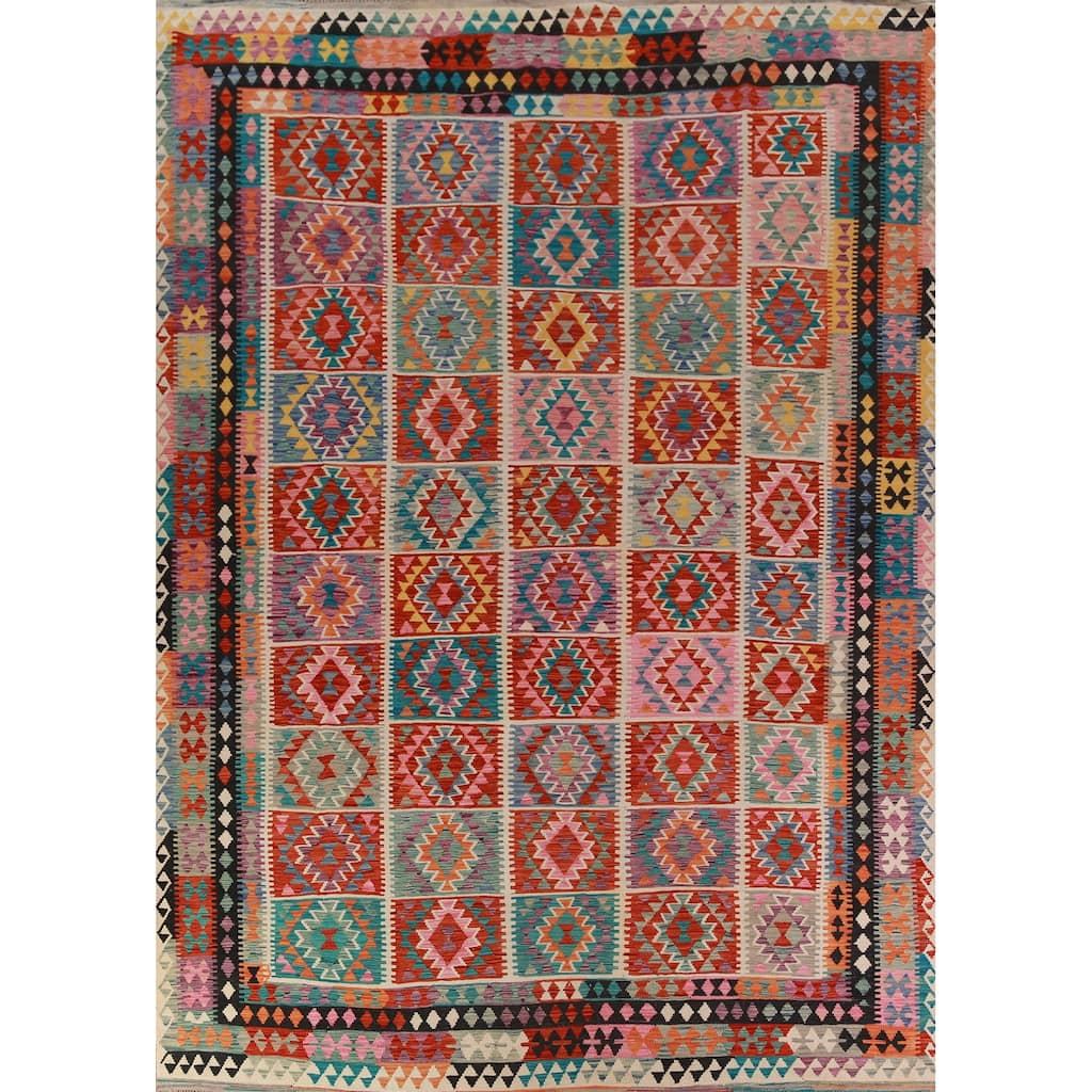 Reversible Kilim Oriental Area Rug Flatweave Living Room Wool Carpet - 9'9"x 13'1"