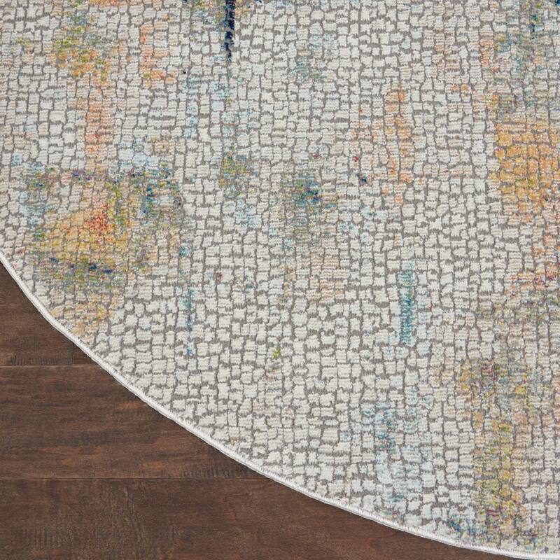 Power Loomed Distressed Geometric Abstract Modern Non Skid Area Rug - 48' X '48' X '0.5