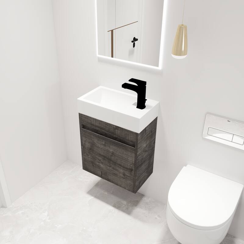 Malwee 18" Floating Bathroom Vanity, Mini Wall Mounted Bathroom Vanity, Single with Resin Sink and Soft Close Door