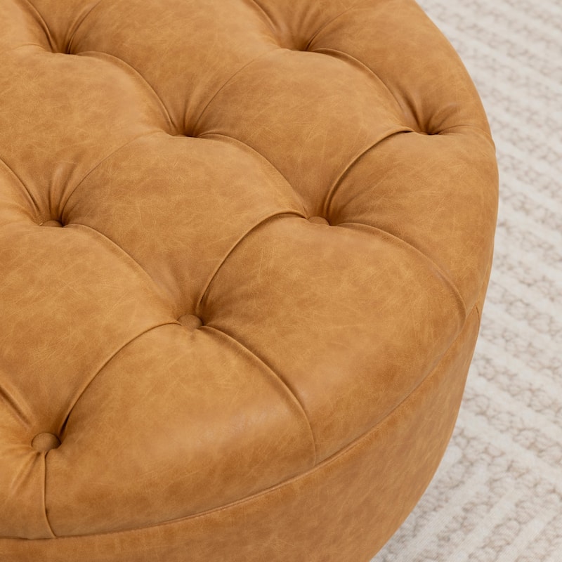 SEYNAR 29.5''Modern PU Leather Round Storage Ottoman with Wood Legs