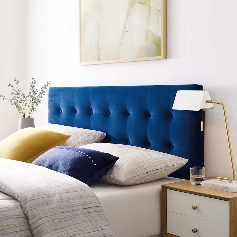 Emily Biscuit Tufted Performance Velvet Headboard - Navy - Queen
