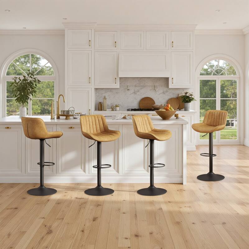 Art Leon Faux Leather Adjustable Swivel Barstool, Set of 4