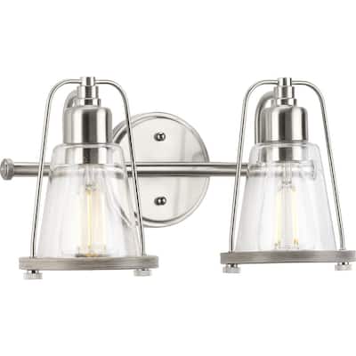Conway Collection 2-Light Brushed Nickel Clear Seeded Glass Farmhouse Wall Light