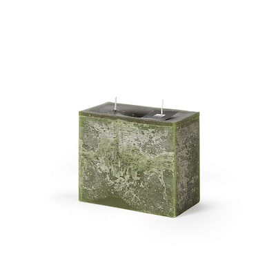 Rectangle 2-Wick Pillar Candle 6.3"x5.15"x3.15" Dark Green