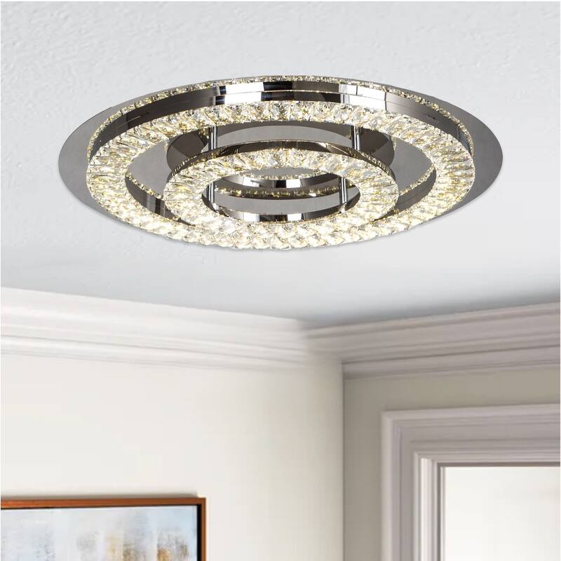 LED Chrome Flush Mount with Clear Crystal Accents