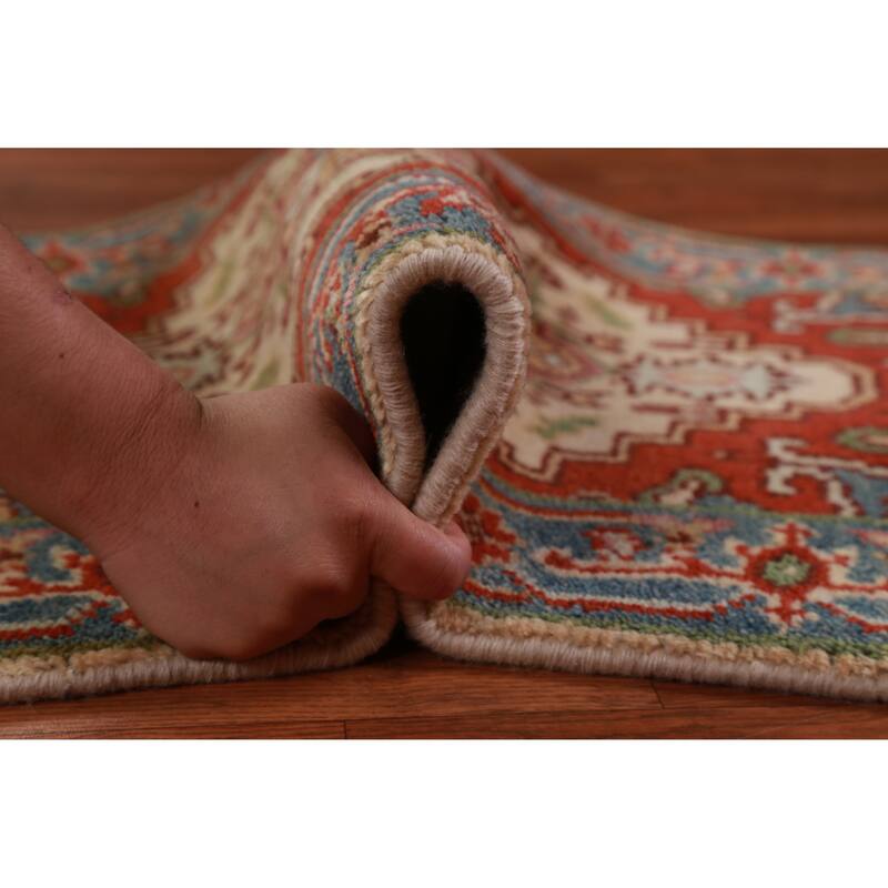 Hand Knotted Oriental 100% Wool Carpet Traditional Medallion Beige & Ivories Heriz (serapi) Area Rug - 2' 9'' X 2' 0''