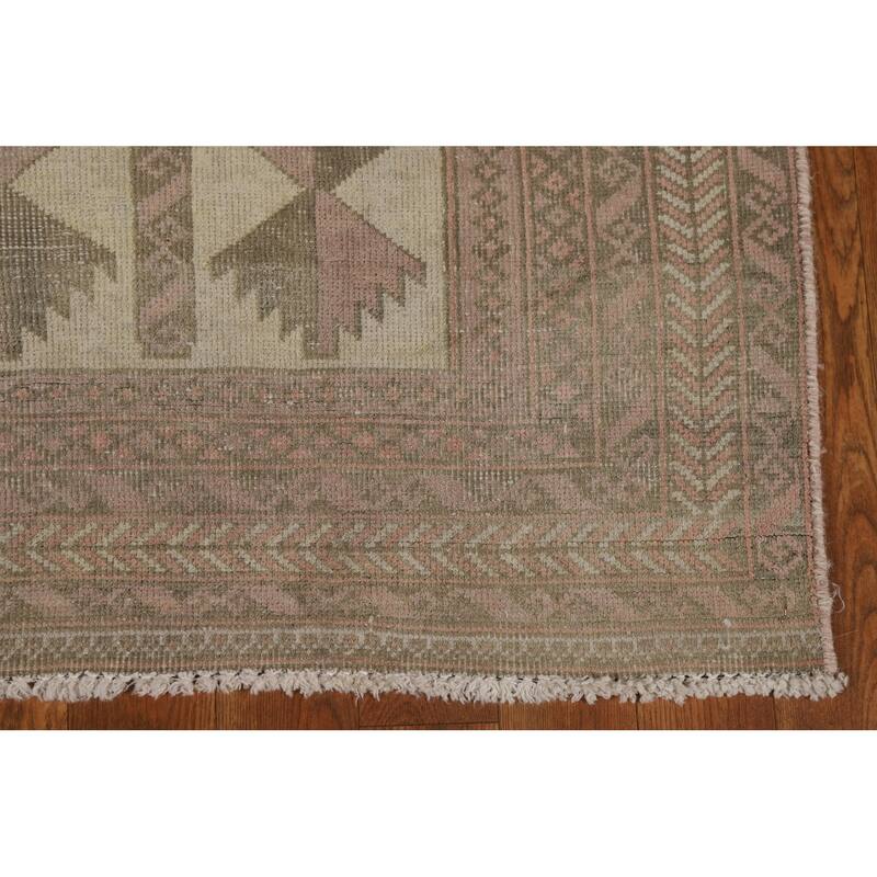 Geometric Balouch Oriental Vintage Runner Rug Handmade Wool Carpet - 3'4"x 6'10"
