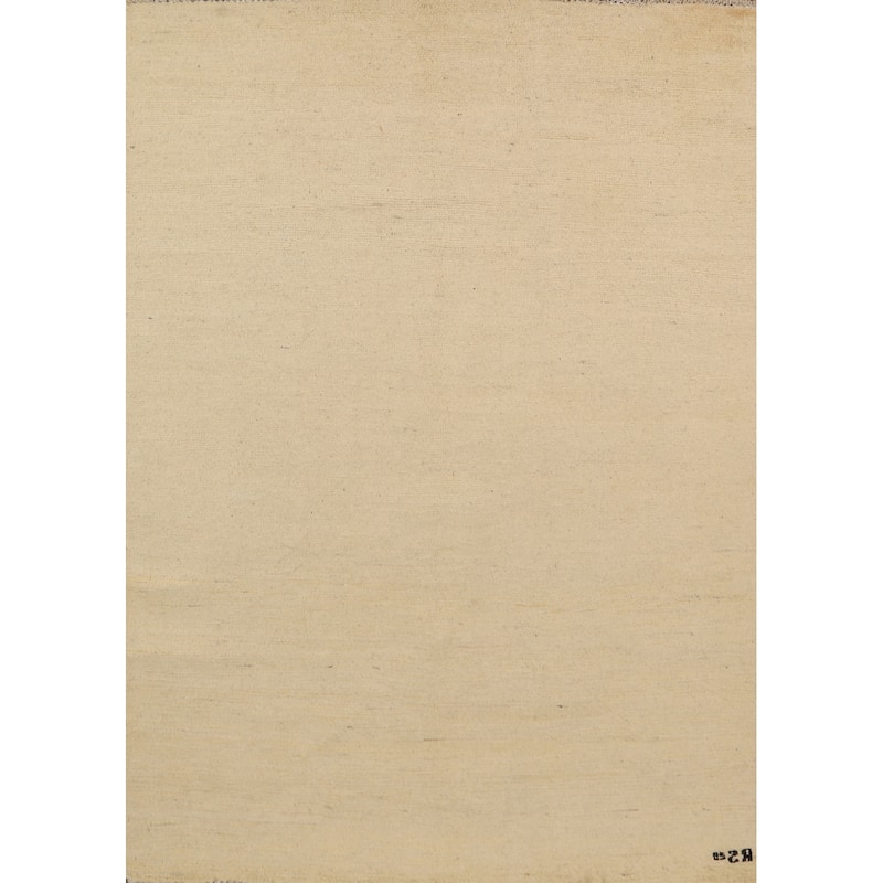 Modern Gabbeh Oriental Rug Beige Handmade Wool Carpet - 4'9"x 6'5"