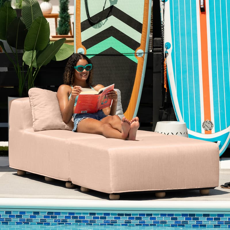 Jaxx Vada Outdoor Sun Lounger - Luxury Modular Chaise & Ottoman with Sunbrella Fabric and Waterproof Cover