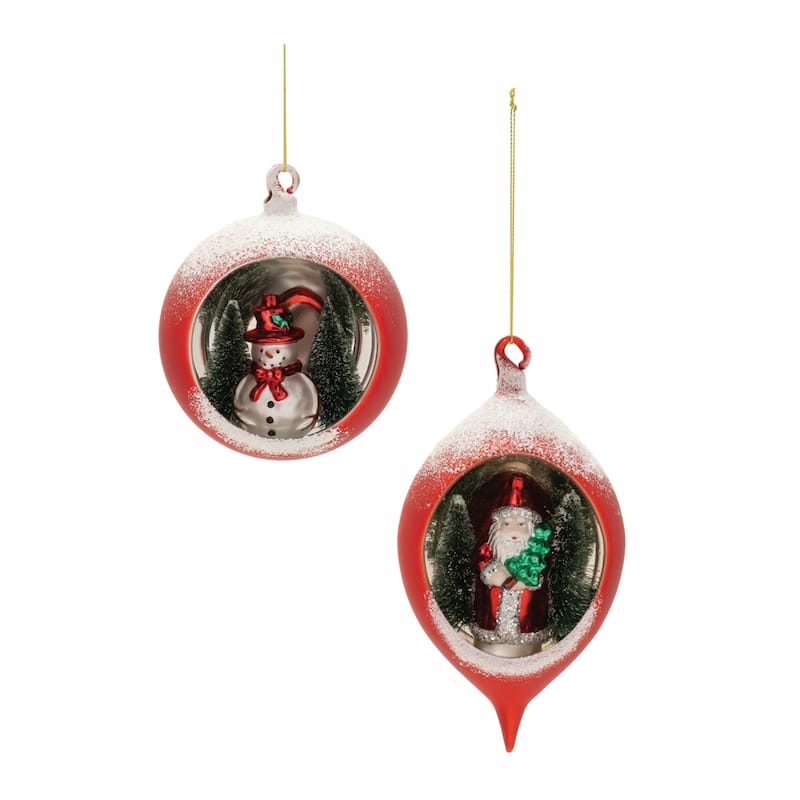 Snowman and Santa Mercury Glass Christmas Ornaments - 7" - 6ct